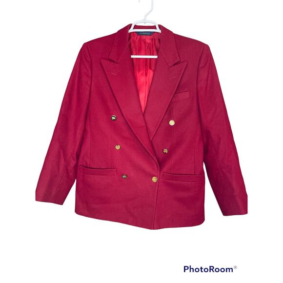 Vintage Red Burberry Long Sleeve Gold Button Detail Double Breasted Blazer - Picture 1 of 12